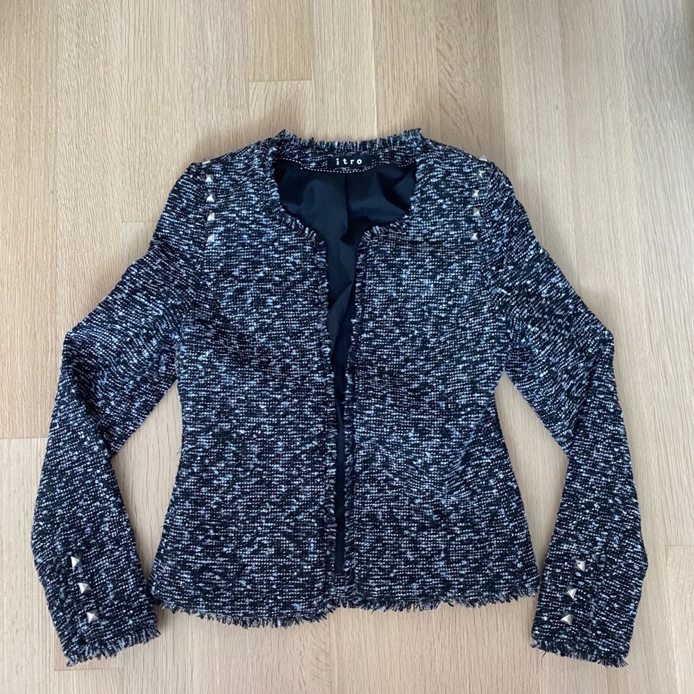 Short Blazer Jacket with Rhinestone Detail
